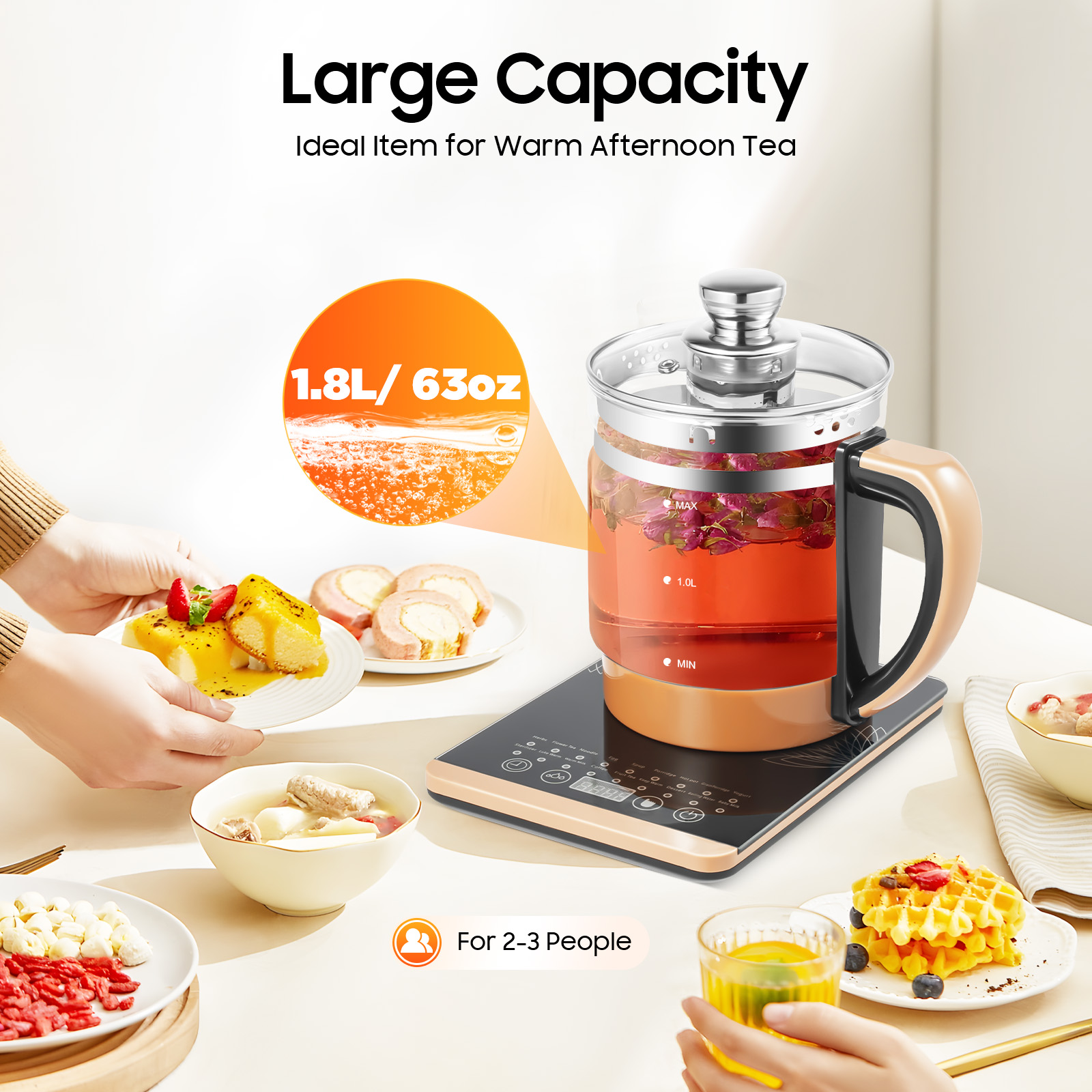 Coffee Tea Facilities - 1.8L Electric Glass Kettle, 18-in-1 Multi