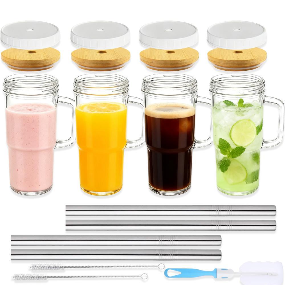 Coffee Tea Jar Set - 4 Pack 31oz Glass Mugs with