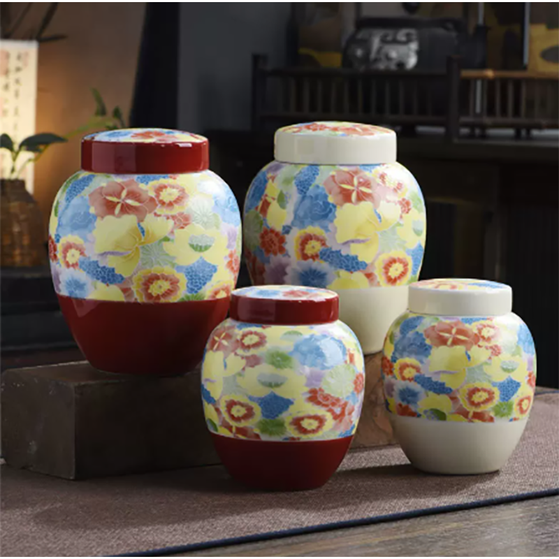 Coffee Tea Or - Chinese Ceramic Tea Canister with Colorful