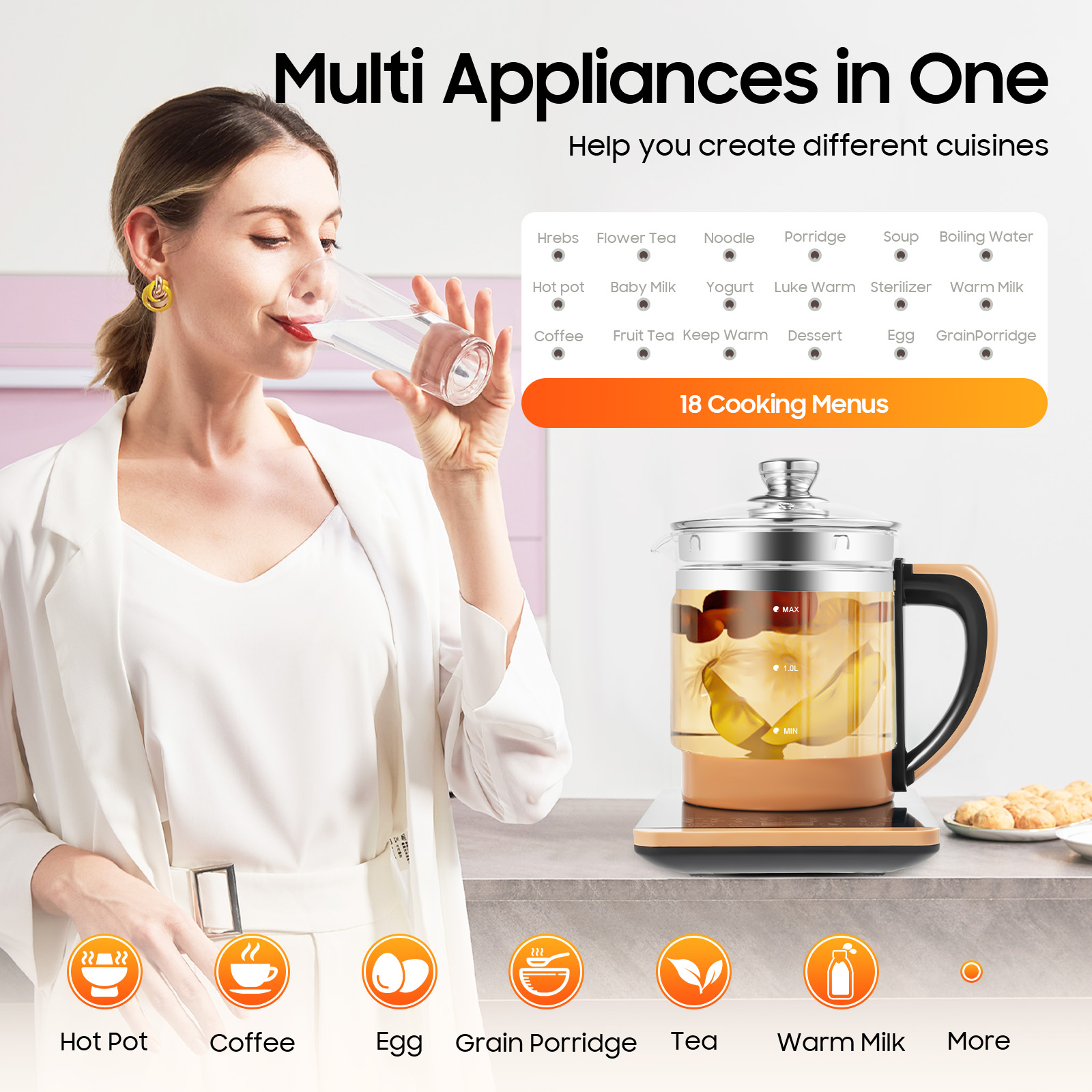 1.8L Electric Glass Kettle, 18 - Coffee Tea Facilities recensione e prezzo