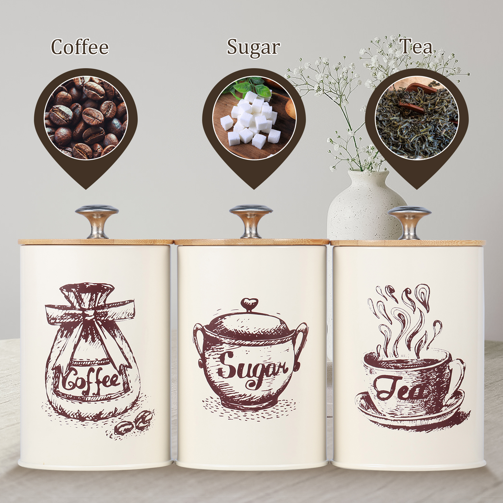 3Pcs Kitchen Storage Box Metal - Coffee Tea Jar Set recensione e prezzo
