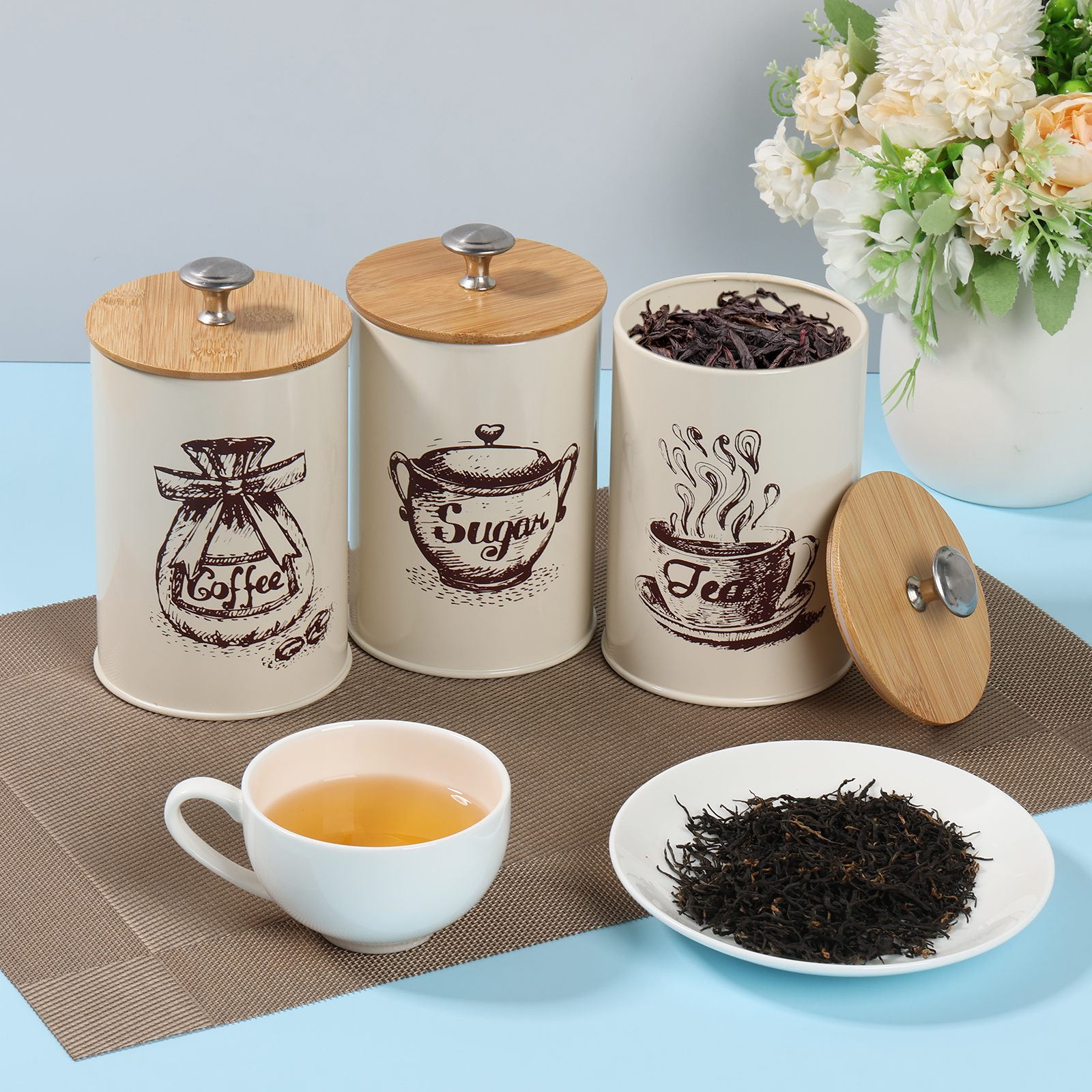 3Pcs Kitchen Storage Box Metal - Coffee Tea Jar Set recensione e prezzo
