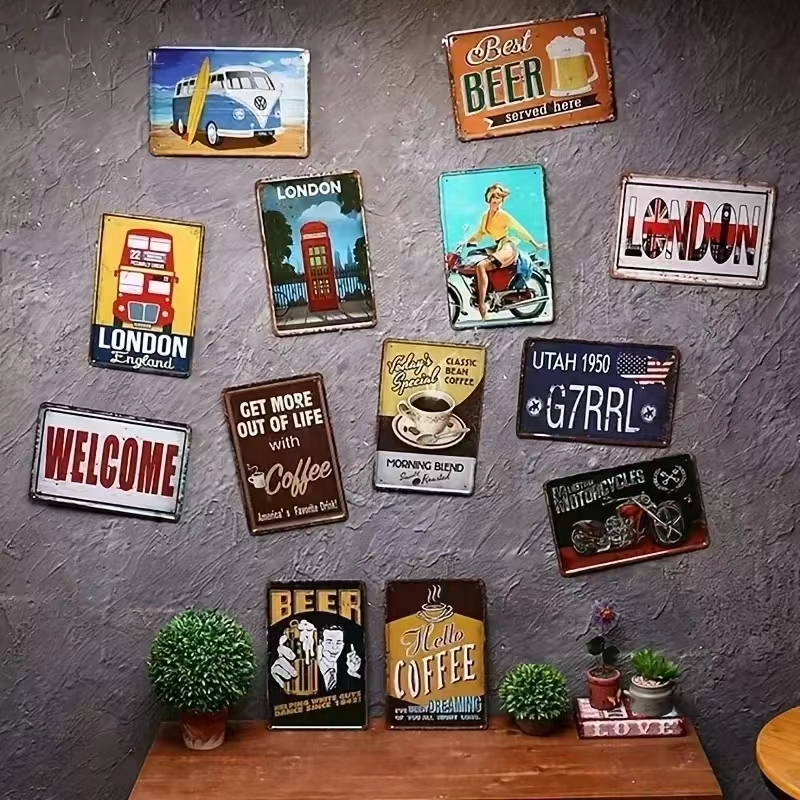 Set of 8 Funny Cat Metal Signs - Coffee Tea Poster recensione e prezzo