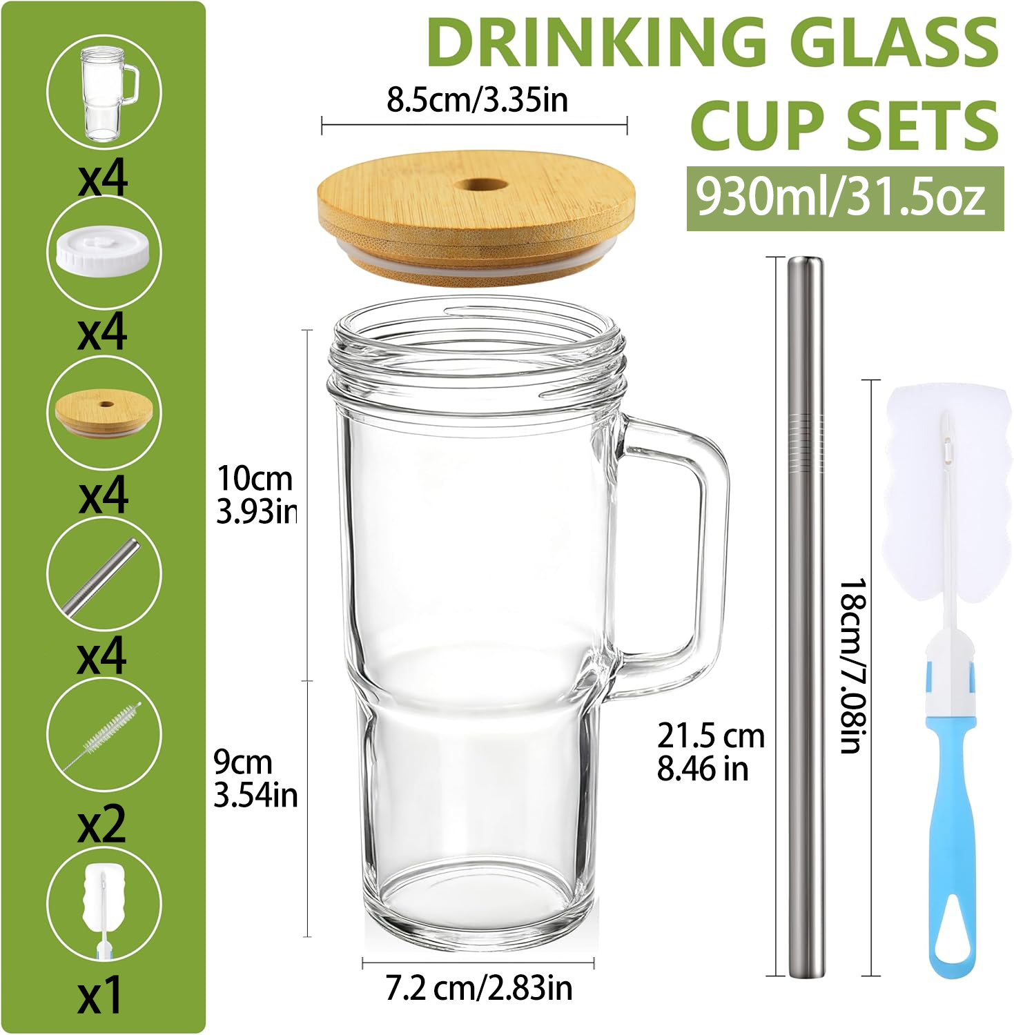 4 Pack 31oz Glass Mugs with Ha - Coffee Tea Jar Set recensione e prezzo